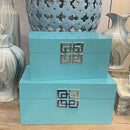Galt International Large & Small Decorative Storage Box w/Hinged Lid - Classic Design Wood Decor Boxes with Geometric Opening Clasp - Storage for Bedroom and Home - Set of 2 (Blue) by CozyNest Decor