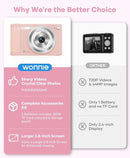 WONNIE Digital Camera 56MP, FHD 1080P Point & Shoot Camera with 32GB SD Card, 2 Batteries, and Lanyard, Ideal for Kids & Teens, Suitable Gift for Girls Pink, 3-Pack by TinyTreasures Baby Boutique