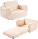 Kids Chairs for Toddler, 2-in-1 Toddler Soft Sherpa Couch Fold Out, Convertible Sofa to Lounger for Girls and Boys, Cream by CozyNest Decor