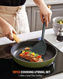 Kitchen Utensils Set, 13PCS Silicone Cooking Utensils, Heat Resistant Kitchen Utensil Spatula Set for Nonstick Cookware, Wooden Handles Kitchen Gadgets Tools Set by CozyNest Decor