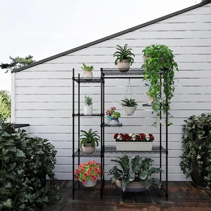 Xiofio Plant Stands for for Indoor Outdoor, Heavy Duty Metal Plant Stand,large Plant Shelf,Adjustable Plant Shelves With Hanging Rod for Living Room,Balcony,Garden,Black, photo 2 of 6