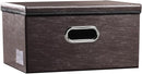 PRANDOM Collapsible Storage Box with Lid [1-Pack] Leather Fabric Foldable Storage Bin Organizer Container Basket Cube with Cover for Home Bedroom Closet Office Nursery Brown (13.6x9.6x6.9) by TinyTreasures Baby Boutique