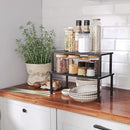 Cabinet Organizer Shelf(Set of 2),Kitchen Counter Shelves,Bamboo Spice Rack Countertop and Cabinet,Stackable Expandable,Large(Black) by CozyNest Decor