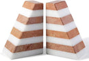 Marble Book Ends, Non-Skid Bookends for Shelves, Composite Bookend with Natural Stone, Heavy Duty Book Stopper, Collected CDs and Oversized Books Organizer, White & Red Decorative Bookends by CozyNest Decor