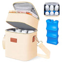 PIIOSER Breastmilk Cooler Bag with Ice Pack Fits 6 Baby Bottles Up to 9 Ounce, Insulated Baby Bottle Tote Bags, Double Layer Waterproof Leak-Proof with Shoulder Strap for Nursing & Working Mom (Cream) by TinyTreasures Baby Boutique