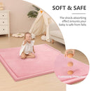 Baby Play Mat for Floor,1.3" Thick Elasti-Foam 50x50 Playpen Mat for Toddlers Infant Kids,Water-Repellent Soft Coral Velvet Tummy Time Mat,Non Slip Crawling Mat,Tatami Mat(Pink) by TinyTreasures Baby Boutique