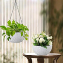 10 inch Hanging Planters for Indoor Outdoor Plants, 2 Pack Hanging Flower Pots with Drainage Holes and Chain for Garden Porch, Plastic Hanging Baskets for House Plants, Speckled White by GreenHaven Gardens