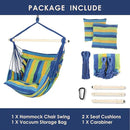 Highwild Hammock Chair Hanging Rope Swing - Max 500 Lbs - 2 Cushions Included - Steel Spreader Bar with Anti-Slip Rings - for Any Indoor or Outdoor Spaces (Blue Striped) by GreenHaven Gardens