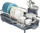 Dish Drying Rack, Expandable Dish Rack for Kitchen Counter, Stainless Steel Dish Drainer with Drainboard Set and Utensil Holder (Gray) by CozyNest Decor