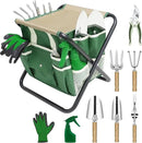 Garden Tool Set, 10 Piece Kit with Heavy Duty Folding Stool, Detachable Storage Tote Bag, Stainless Steel Tools, Gifts for Women Men Green by GreenHaven Gardens