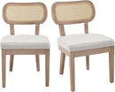 Rattan Dining Chairs Set of 2, Linen Fabric Farmhouse Dining Room Chairs with Cane Back Curved Backrest Kitchen Chairs Rustic Armless Side Chairs for Dining/Living Room/Restaurant, Beige by CozyNest Decor