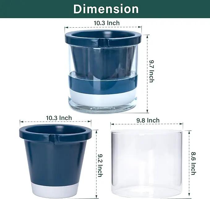 D'vine Dev 10 Inch Design Self Watering Planter for Indoor Plants, Blue Terracotta Pot with Cylinder Glass Cup, 37-X-D-4, photo 2 of 7