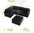 HOOOWOOO Modular Sectional Sofa,5 Pieces Sectional Couches for Living Room,98X66 L Shaped Cloud Couch with Ottoman Chaise Set(Black Velvet Corduroy) by CozyNest Decor
