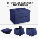 LINMAGCO Storage Ottoman Folding Foot Stool Foot Rest with Side Pocket Modern Ottoman with Storage Short Sofa Stool Linen Cloth 17x13x13(Navy) by CozyNest Decor
