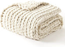 YnM Chunky Throw Blanket, Medium-Weight, Hand Knitted with Chenille Yarn, Skin Friendly, Ventilated and Breathable, Machine Washable, Home Décor Piece for Couch Sofa and Bed (Butter Cream, 80x87 Inch) by CozyNest Decor