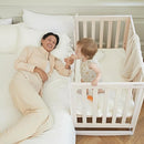EvoNest Baby Crib, 6 in 1 Convertible Mini Crib with Wheels, 100% New Zealand Solid Wood Growing Bed, 4 Adjustable Mattress Height，Washed Natural by TinyTreasures Baby Boutique