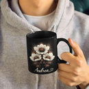Personalized Nature Inspired Coffee Mug, Custom Name Black Cup 11oz or 15oz, Elegant Flower Ceramic Mug for Gardeners, Custom Floral Themed Coffee Cup, Gifts for Flower Lovers by CozyNest Decor