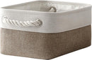TheWarmHome Storage Basket for Organizing - 1 Pack 12x8x5.2 inch Baskets for Gifts Empty with Handles, Fabric Storage Cubes for Organizer Closet Dog Gift Cloth Toy (Whiet & Khaki) by TinyTreasures Baby Boutique