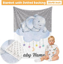 Custom Crib Bedding Set - Elephant Design Personalized Name Baby Nursery Bed 3 Pcs Set - Chic Soft Blanket with Dotted Backing, Sheet, Pillowcase for Newborn Girls Boys Gifts Color17 by TinyTreasures Baby Boutique