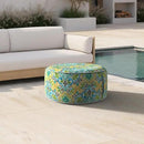 Inflatable Ottoman Stool D21 xH9 for Outdoor/Indoor Use, Water Repellent Patio Foot Rest Stool with Portable Handle,Round Pouf Ottoman Suitable for Garden,Deck and Camping - Damask Green by CozyNest Decor