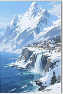 Winter lakeside town and snowy scenery merge together to form a landscape poster wall art suitable for living room bedroom and office by CozyNest Decor