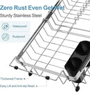 GSlife Stainless Steel Dish Drying Rack - Capacity Expandable in Sink Dish Drainer with Silicone Mat, Over Sink Dish Rack with Utensil Holder for Kitchen Counter, Large Capacity, Silver by CozyNest Decor