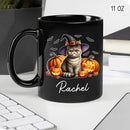 Personalized Exotic Shorthair Wearing Witch Hat Ceramic Cup, Exotic Shorthair Coffee Mugs Gift for Halloween, Custom Name Pet Cat with Pumpkins Halloween Cup, Cat Owner Black Mug 11oz 15oz by TinyTreasures Baby Boutique
