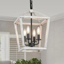 4 Light Rustic Chandelier, Farmhouse Lantern Fixture with Brushed White Oak Cage and Adjustable Chain, E12 Base Geometric Hanging Light Fixture Ceiling lighting for Entryway Kitchen Island, Indoor Use by CozyNest Decor