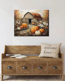 Autumn Pumpkin Barn Framed Wall Art Decor, Moody Fall Decor Rustic Country Landscape Picture Print for Farmhouse Decor,Thanksgiving Decorations Country Canvas Wall Art, Ready to Hang by CozyNest Decor