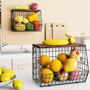 2pcs Fruit Basket Kitchen Storage Basket with Wood Lid, Stackable Wall Basket Fruit Basket for Kitchen, Countertop Organizer for Snack, Fruit and Veggie Storage, 11.8 x 7.9 x 8.5 Inch by CozyNest Decor