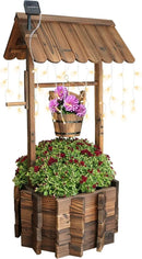 Wooden Wishing Wells for Outdoors with Solar Light Strip, Wishing Well Planters Also Add Splendor to Your Yard at Nightt, Brown by GreenHaven Gardens