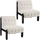 Modern Armless Accent Chair Set of 2 for Living Room, Beige Chenille Button Tufted Upholstered Lounge Reading Chair with Black Wood Frame by CozyNest Decor