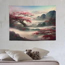 Houselerax Japanese Tapestry, Red Plum Cherry Blossom Mountain Tapestries, Asian Japanese Wall Decor, Nature Landscape Tapestries for Bedroom Living Room Decor 40"x30" by CozyNest Decor
