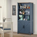 70in Tall Bookshelf 5 Tier Bookcase with Barn Doors and Adjustable Shelves, Blue Farmhouse Book Shelf with Storage Cabinet, Wood Freestanding Display Bookshelves for Bedroom, Living Room by CozyNest Decor