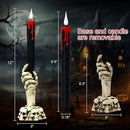 GenSwin Halloween Black Taper Flameless Candles with Ghost Hand Candlesticks and Remote Timer, 2 Pcs Battery Operated Taper Candles with Holder and 3D Flame for Halloween Decor by CozyNest Decor