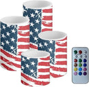 Flameless Electric Candles Decoration Lamp with Remote Timer Control Long Lasting for Fourth of July Party Decoration Home Indoor Outdoor Decor Pack of 4, American Flag Fashion
