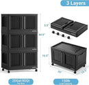 600Qt Stackable Storage Bins with Lids, 150Gal Closet Organizers and Storage Drawer, Plastic Collapsible Storage Bins with Doors, Heavy Duty Store Box Cabinet for Home Kitchen, 6Pack Black by CozyNest Decor