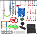 Slsy 60FT Ninja Warrior Obstacle Course with 10 Obstacles, Ninja Slackline Kit for Kids, Durable Playset Equipment for Boys & Girls with Monkey Bar, Swing, Climbing Ladder & Net by TinyTreasures Baby Boutique