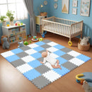 qqpp EVA Rubber 18 Tiles Interlocking Puzzle Foam Floor Mats - Baby Play Mat for Playing | Exercise Mat for Home Workout. White, Blue, Gray. QC-AGLb18N by TinyTreasures Baby Boutique