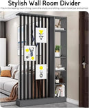 Wall Room Divider, Storage Cabinet Storage Display with Shelves, Modern Freestanding Wood Room Divider Screen, Wall Privacy Screens for Home Decorative (Grey+Black,47" L x 9.5" W x 79.5" H) by CozyNest Decor