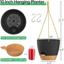 ZMTECH 10 Inch Hanging Planters for Indoor Outdoor Plants, 2 Pack Self Watering Hanging Plant Pots with Drainage Holes and Removable Saucer, Plastic Flower Hanging Pots with Watering Lip (Black) by CozyNest Decor