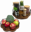 2 Pack, 11" & 12" Wooden Lazy Susan Turntable with Higher Metal Sides, 360° Rotating Lazy Susan Organization and Storage for Cabinet, Table Top, Kitchen, Countertop, Dining Table, Pantry, Coffee Bar by CozyNest Decor