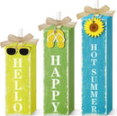 3 PCs Wooden Tiered Tray Decor Hello Happy Hot Summer Rustic Table Decor Block Signs for Beach Island Home Office Decorations (Summer-1) by CozyNest Decor