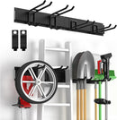 Garage Tool Organizer Wall Mount, Yard Garden Tool Organizer, Adjustable Tool Storage Rack with 4 Heavy Duty Steel Hooks, Max Load 200lbs Garage Organization, Black