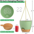ZMTECH 10 Inch Hanging Planters for Indoor Outdoor Plants, 2 Pack Self Watering Hanging Plant Pots with Drainage Holes and Removable Saucer, Plastic Flower Hanging Pots with Watering Lip (Green) by GreenHaven Gardens