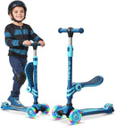 Blue 3 Wheel Scooter with Seat for Kids – Light-Up LED Wheels, Adjustable Handlebar and Seat, Smooth PU Wheels, Wide Anti-Slip Deck, Rear Foot Brake – Toddler Outdoor Toys for Ages 2+ by TinyTreasures Baby Boutique