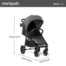Mompush Nova Baby Stroller for Toddler, Infant & Newborn | Spacious Seat & Lie-Flat Mode | Compact One-Hand Fold, UPF 50+ Canopy & All-Wheel Suspension | Includes Rain Cover & Cup Holder, Grey by TinyTreasures Baby Boutique