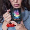 Personalized Winter Landscape Coffee Mug, Custom Northern Lights Ceramic Cup, Enchanted Forest With Vibrant Sky Mug, Custom Choose Name Black Mug 11oz 15oz, Gift For Nature Lovers by CozyNest Decor