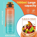 OLDLEY 32 oz Water Bottle, Motivational Water Bottle with Time Marker, Sports Water Bottle With Strap, Leakproof & BPA Free Large Water Bottles for School, Gym, Travel, Outdoor, Tritan,Orange&Green by CozyNest Decor