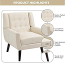 UIXE Accent Chair, Modern Upholstered Armchair in Fabric for Living Room, Comfy Club Arm Chairs Single Sofa Button Tufted Bedroom Reading Seat - White, Set of 1 by CozyNest Decor